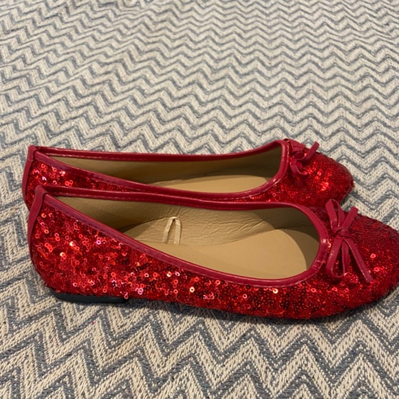 Women's Sequins Glitter Round Toe Ballet Flat with Bow - Red 7/8 - Picture 5 of 6